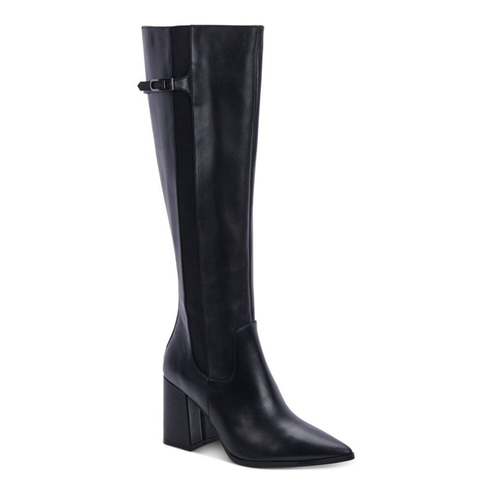 AQUA COLLEGE Womens Black Buckled Strap Ireland Block Heel Leather Boots 7.5 M